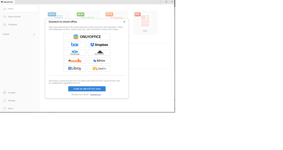 Welcome Screen - Cloud Setup Options