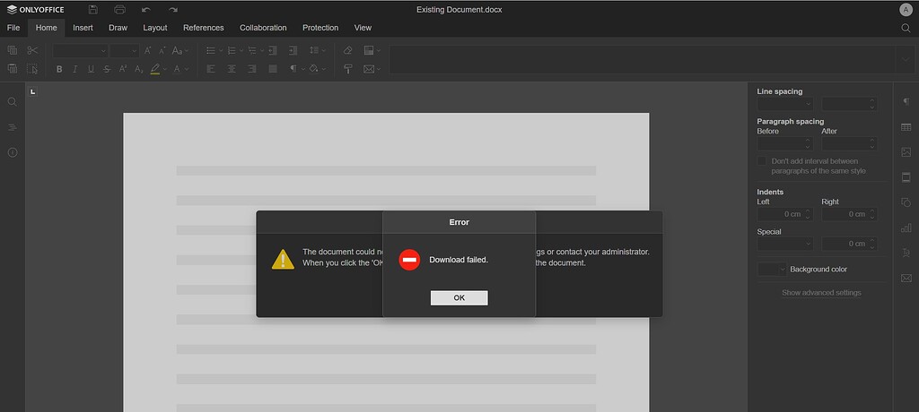 Download failed on client side app - Docs API - ONLYOFFICE Community