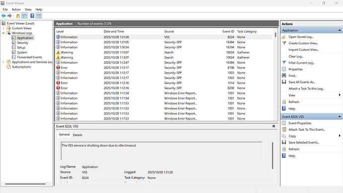OnlyOffice troubleshooting Event viewer no reactions