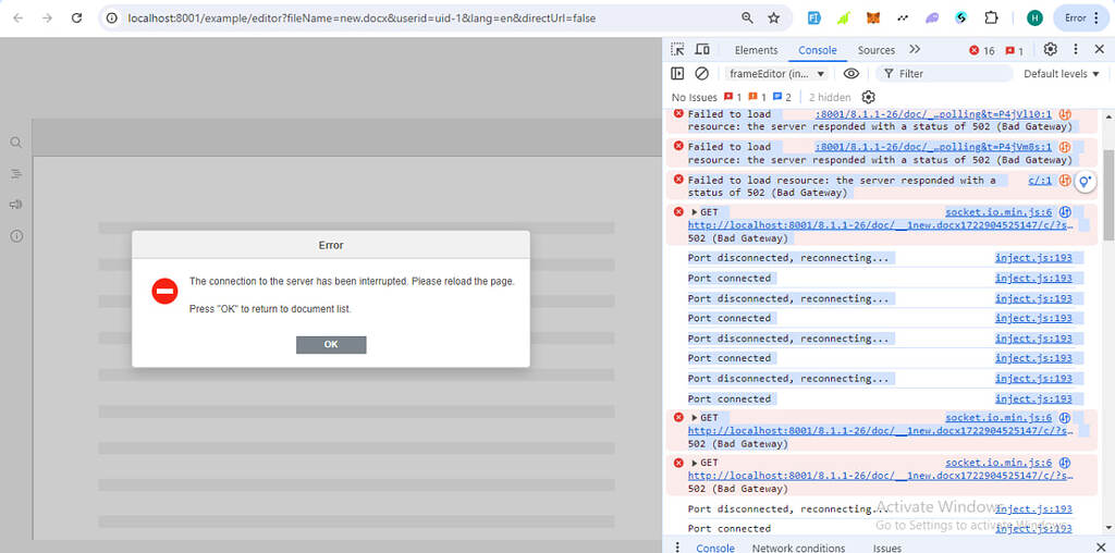 Connection issue: connection as been interrupted please reload the page ...